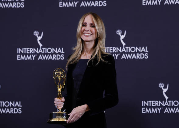 Recipient of The Founders Award co-chairman of Disney Entertainment Dana Walden arrives in the press room at the 53rd International Emmy Awards at New York Hilton Midtown in New York City on Monday, November 24, 2025.  NYP20251124252 JohnxAngelillo