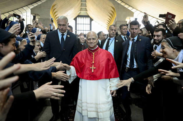 Pope Leo XIV Meets Religious at the Shrine of Our Lady of Lebanon - Lebanon Pope Leo XIV meets with bishops, priests, consecrated persons and pastoral workers at the Shrine of Our Lady of Lebanon in Harissa, Lebanon on December 1, 2025, second day of his Apostolic visit to Lebanon. Pope Leo XIV highlighted coexistence, education, and support for migrants as concrete paths toward peace. Photo by (EV) Vatican Media ABACAPRESS.COM Harissa Lebanon  Copyright: xABACAx