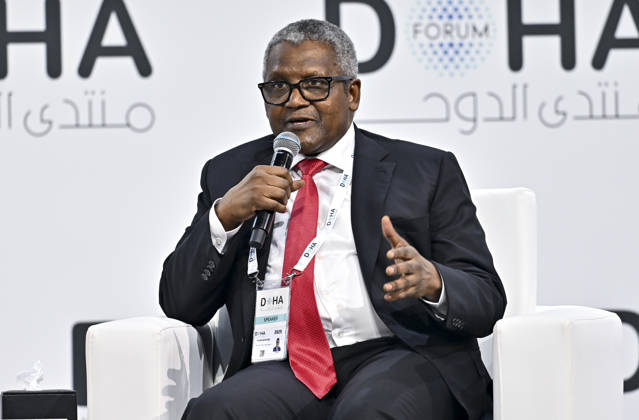 Doha Forum 2025 Aliko Dangote, President, Dangote Foundation, takes part in a panel discussion during the 23rd edition of the Doha Forum 2025 at the Sheraton Grand Doha Resort & Convention Hotel in Doha, Qatar, on December 6, 2025. DOHA Qatar Copyright: xNOUSHADxTHEKKAYILx