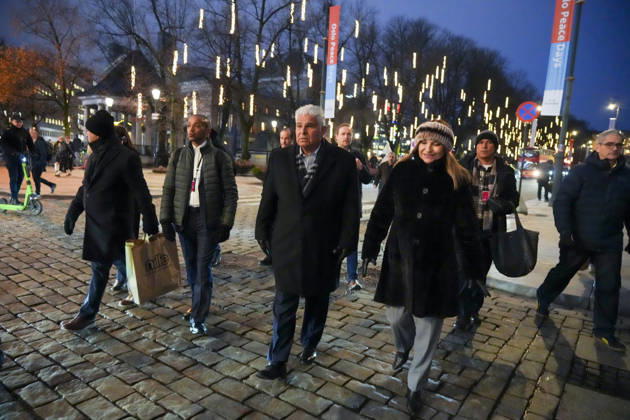 Nobels fredspris 2025 Oslo 20251209. Panamas president JosÃ Raul Mulino og forstedame Maricel de Mulino i Oslo tirsdag ettermiddag i forbindelse med utdelingen av Nobels Fredspris 2025. Den venezuelanske opposisjonslederen Maria Corina Machado far prisen for sitt utrettelige arbeid for a sikre demokratiske rettigheter for folket i Venezuela, og for sin kamp for en rettferdig og fredelig overgang fra diktatur til folkestyre. Foto: Ole Berg-Rusten NTB Foto: Ole Berg-Rusten NTB Oslo Norge Flb0RmxYCdM EDITORIAL USE ONLY Ref:_BNCFlb0RmxYCdM.jpg Copyright: xOlexBerg-Rustenx xNTBx