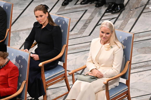 Princess Ingrid Alexandra of Norway and Crown Princess Mette-Marit of Norway attend the 2025 Nobel Peace Prize presentation ceremony at Oslo City Hall on December 10, 2025 in Oslo, Norway  OSL202510233 PAULxTREADWAY
