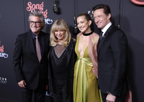 Kurt Russell, Goldie Hawn, Kate Hudson and Hugh Jackman arrive on the red carpet at the Focus Features Song Sung Blue New York Premiere at AMC Lincoln Square Theater on Thursday, December 11, 2025 in New York City.  NYP20251211120 JohnxAngelillo