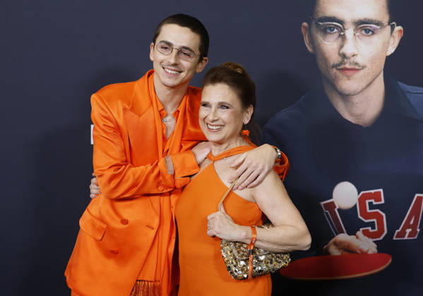 Timothée Chalamet and his mother Nicole Flender arrive on the red carpet for A24 s Marty Supreme New York Premiere on Tuesday, December 16, 2025 in New York City.  NYP20251216128 JohnxAngelillo
