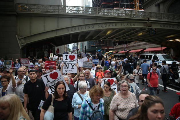 World Refugee Day 2018 in New York NEW YORK, USA - JUNE 20: People take part in a rally against Immigration policies in the United States on World Refugee Day in Manhattan borough of New York, United States on June 20, 2018. New York United States. Editorial use only. Please get in touch for any other usage.  Copyright: x2025xAnadoluxMohammedxElshamyx