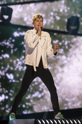 2016 Eurovision Song Contest Dress Rehearsal of the Grand Final STOCKHOLM, SWEDEN - MAY 13: Donny Montell of Lithuania performs during the Second Dress Rehearsal of the Grand Final ahead of the 2016 Eurovision Song Contest in Stockholm, Sweden on May 13, 2016. Stockholms Lan Sweden. Editorial use only. Please get in touch for any other usage. Copyright: x2025xAnadoluxMehmetxKamanx