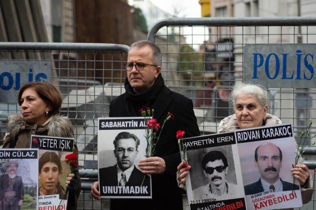 January 3, 2026, Istanbul, Istanbul, Turkey: Relatives of people who were forcibly disappeared and human rights activists gather during the 1084th week of the Saturday Mothers (Cumartesi Anneleri) vigil at Galatasaray Square in Istanbul, Turkey, demanding truth and justice for the disappeared. In a New Year statement, they called for the removal of police barricades, the reopening of the square to the public, and the recognition of the Saturday MothersÃ¢â‚¬â ¢ right to peaceful protest. The vigil has been held weekly since 1995. Istanbul Turkey - ZUMAt171 20260103_zip_t171_006 Copyright: xAbdullahxTepelix