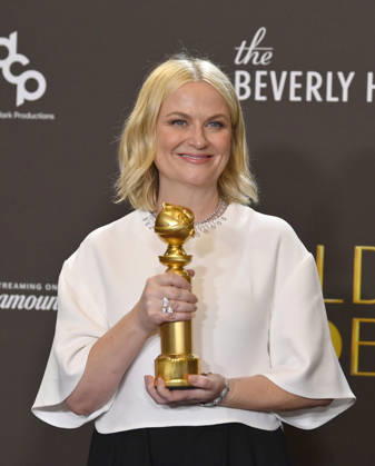 Amy Poehler appears backstage after winning the award for Best Podcast award for Good Hang with Amy Poehler during the 83rd annual Golden Globe Awards at the Beverly Hilton in Beverly Hills, California on Sunday, January 11, 2026.  LAP2026011226 JIMxRUYMEN