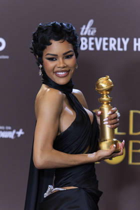 January 11, 2026, Beverly Hills, California, USA: Teyana Taylor in the press room during the 83rd Annual Golden Globe Awards on Sunday, January 11, 2026, at the Beverly Hilton in Beverly Hills, California. ARIANA RUIZ BNS PI Beverly Hills USA - ZUMAp124 20260111_zaa_p124_331 Copyright: xArianaxRuizx