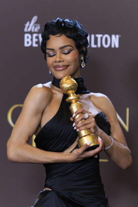 January 11, 2026, Beverly Hills, California, USA: Teyana Taylor in the press room during the 83rd Annual Golden Globe Awards on Sunday, January 11, 2026, at the Beverly Hilton in Beverly Hills, California. ARIANA RUIZ BNS PI Beverly Hills USA - ZUMAp124 20260111_zaa_p124_334 Copyright: xArianaxRuizx