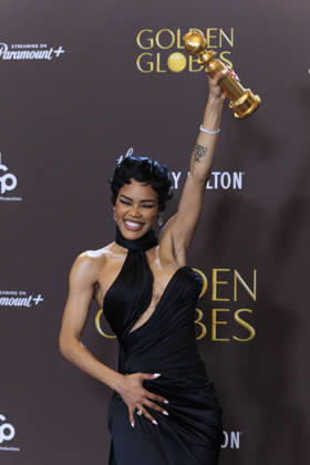 January 11, 2026, Beverly Hills, California, USA: Teyana Taylor in the press room during the 83rd Annual Golden Globe Awards on Sunday, January 11, 2026, at the Beverly Hilton in Beverly Hills, California. ARIANA RUIZ BNS PI Beverly Hills USA - ZUMAp124 20260111_zaa_p124_344 Copyright: xArianaxRuizx