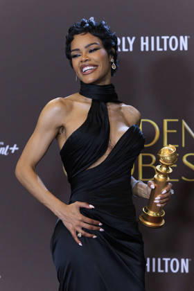 January 11, 2026, Beverly Hills, California, USA: Teyana Taylor in the press room during the 83rd Annual Golden Globe Awards on Sunday, January 11, 2026, at the Beverly Hilton in Beverly Hills, California. ARIANA RUIZ BNS PI Beverly Hills USA - ZUMAp124 20260111_zaa_p124_345 Copyright: xArianaxRuizx