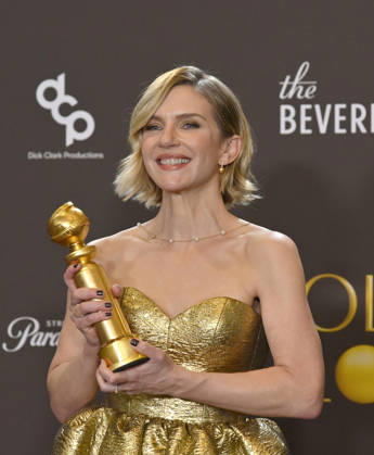 Rhea Seehorn appears backstage after winning the award for Best Performance by a Female Actor in a Television Series Drama award for Pluribus during the 83rd annual Golden Globe Awards at the Beverly Hilton in Beverly Hills, California on Sunday, January 11, 2026.  LAP2026011244 JIMxRUYMEN