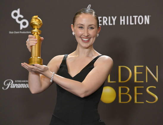 Erin Doherty appears backstage after winning the award for Best Performance by a Female Actor in a Supporting Role on Television award for Adolescence during the 83rd annual Golden Globe Awards at the Beverly Hilton in Beverly Hills, California on Sunday, January 11, 2026.  LAP2026011245 JIMxRUYMEN