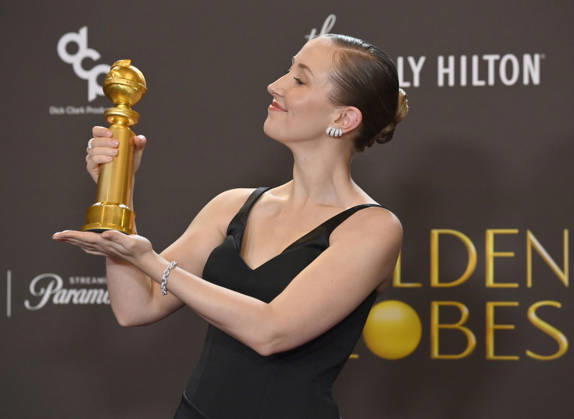 Erin Doherty appears backstage after winning the award for Best Performance by a Female Actor in a Supporting Role on Television award for Adolescence during the 83rd annual Golden Globe Awards at the Beverly Hilton in Beverly Hills, California on Sunday, January 11, 2026.  LAP2026011246 JIMxRUYMEN