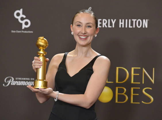 Erin Doherty appears backstage after winning the award for Best Performance by a Female Actor in a Supporting Role on Television award for Adolescence during the 83rd annual Golden Globe Awards at the Beverly Hilton in Beverly Hills, California on Sunday, January 11, 2026.  LAP2026011248 JIMxRUYMEN