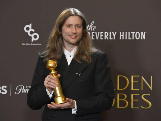 Ludwig Göransson appears backstage after winning the award for Best Original Score - Motion Picture and Cinematic and Box Office Achievement awards for Sinners during the 83rd annual Golden Globe Awards at the Beverly Hilton in Beverly Hills, California on Sunday, January 11, 2026.  LAP20260111271 JIMxRUYMEN