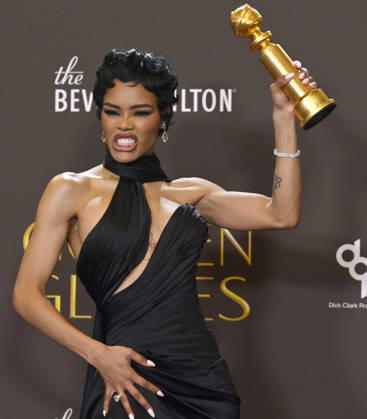 Teyana Taylor appears backstage after winning the award for Best Performance by a Female Actor in a Supporting Role in any Motion Picture award for One Battle After Another during the 83rd annual Golden Globe Awards at the Beverly Hilton in Beverly Hills, California on Sunday, January 11, 2026.  LAP202601112224 JIMxRUYMEN