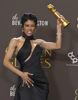 Teyana Taylor appears backstage after winning the award for Best Performance by a Female Actor in a Supporting Role in any Motion Picture award for One Battle After Another during the 83rd annual Golden Globe Awards at the Beverly Hilton in Beverly Hills, California on Sunday, January 11, 2026.  LAP202601112228 JIMxRUYMEN
