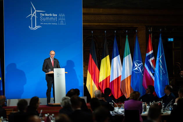 Bundeskanzler Friedrich Merz hält eine Rede im Hamburger Rathaus vor den Teilnehmern des Nordseegipfels;3rd North Sea Summit 2026 in Hamburg, Germany - 3. Nordseegipfel 2026 in Hamburg, Deutschland, Hamburg Hamburg Deutschland Rathaus, Townhall