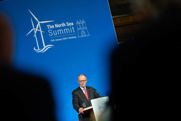 Bundeskanzler Friedrich Merz hält eine Rede im Hamburger Rathaus vor den Teilnehmern des Nordseegipfels;3rd North Sea Summit 2026 in Hamburg, Germany - 3. Nordseegipfel 2026 in Hamburg, Deutschland, Hamburg Hamburg Deutschland Rathaus, Townhall