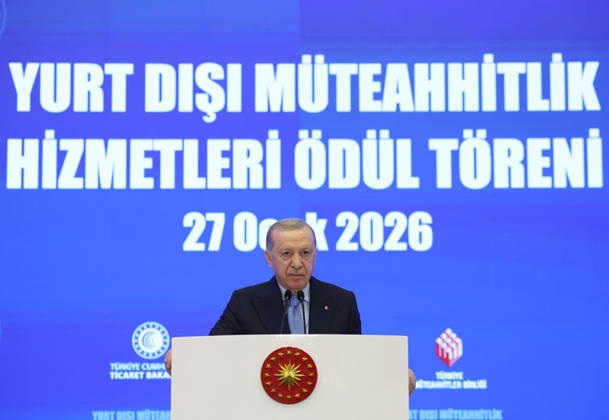 Turkish President Recep Tayyip Erdo?an participates in an awards ceremony for success Turkish President Recep Tayyip Erdo?an participates in an awards ceremony for success in international contracting services in the Turkish capital, Ankara, January 27, 2026. Photo by Turkish presidency apaimages Istanbul Istanbul Turkey 270126_Turkish_TPO_01(12) Copyright: xapaimagesxTurkishxpresidencyx xapaimagesx