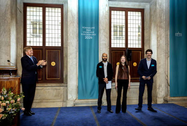 03-02-2026 Amsterdam King Willem-Alexander attended the 2026 Royal Award for Modern Painting in the Burgerzaal at the Dam palace in Amsterdam. Winners: Gideon van Gameren and Lorian Gwynn and Dion Rosina are recognized and received this incentive prize, which includes a sum of 9,000 euro. Â  Copyright: xPPEx