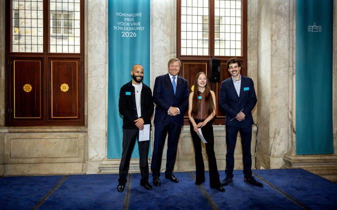 03-02-2026 Amsterdam King Willem-Alexander attended the 2026 Royal Award for Modern Painting in the Burgerzaal at the Dam palace in Amsterdam. Winners: Gideon van Gameren and Lorian Gwynn and Dion Rosina are recognized and received this incentive prize, which includes a sum of 9,000 euro. Â  Copyright: xPPEx