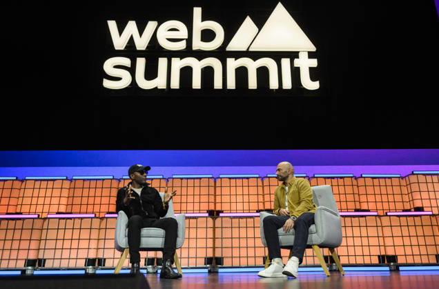 WEB SUMMIT QATAR 2026 DAT THREE Musician Aloe Blacc (L) and Kayvan Nikjou, founder of Kayvan Nikjou Advisors, address the audience during day three of Web Summit Qatar 2026 at the Doha Exhibition and Convention Center in Doha,Qatar,February 03, 2026. Doha Qatar Copyright: xNOUSHADx