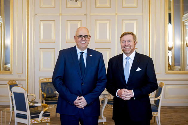 04-02-2026 Palace King Willem-Alexander during a meeting with Andreas Bovenschulte, President of the Federal Council of Germany, in the balkonroom at palace Noordeinde in The Hague. Â Copyright: xPPEx