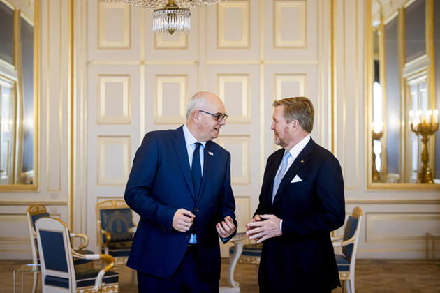04-02-2026 Palace King Willem-Alexander during a meeting with Andreas Bovenschulte, President of the Federal Council of Germany, in the balkonroom at palace Noordeinde in The Hague. Â Copyright: xPPEx