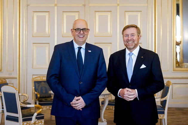 04-02-2026 Palace King Willem-Alexander during a meeting with Andreas Bovenschulte, President of the Federal Council of Germany, in the balkonroom at palace Noordeinde in The Hague. Â Copyright: xPPEx