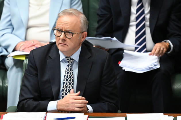 QUESTION TIME, Australian Prime Minister Anthony Albanese reacts during House of Representatives Question Time at Parliament House in Canberra, Monday, February 9, 2026. ( NO ARCHIVING CANBERRA AUSTRALIAN CAPITAL TERRITORY AUSTRALIA Copyright: xLUKASxCOCHx 20260209180196966869
