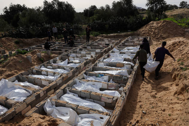 53 unidentified Palestinians laid to rest in mass grave in Gaza’s Deir al-Balah DEIR AL-BALAH, GAZA - FEBRUARY 13: Remains of 53 unidentified Palestinians, who lost their lives following Israeli attacks on the Gaza Strip and were recently handed over, are buried in a mass grave in Deir al-Balah, Gaza, on February 13, 2026. Abdalhkem Abu Riash Anadolu Deir al-Balah Gaza. Editorial use only. Please get in touch for any other usage.  Copyright: x2026xAnadoluxAbdalhkemxAbuxRiashx