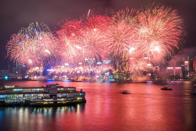 HONGKONG-FIREWORKS LUNAR-NEW-YEAR Fireworks explode over Victoria Harbor during the Lunar New Year fireworks display in Hong Kong, February 18, 2026. Hong Kong welcomes the year of the horse in the zodiac calendar. NEXPHER Vernon Yuen HONG KONG