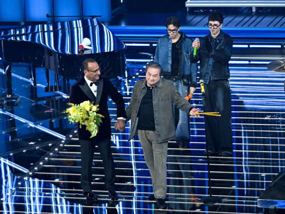 Sanremo, 76th Italian Song Festival. Fourth Night. Pictured: LDA & AKA 7EVEN with Tullio De Piscopo and Carlo Conti. Copyright: xMaurizioxD Avanzox xipa-agency.netx xPoolxSanremox02x IPA_Agency_IPA72123972