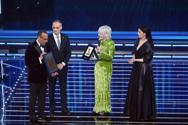 February 27, 2026, Sanremo, Rome, Italy: 76th Italian Song Festival, fourth night. Pictured: Carlo Conti, Caterina Caselli, Laura Pausini . Sanremo. Italy 27 Feb 2026 Sanremo Italy - ZUMAa289 20260227_zia_a289_366 Copyright: xMariaxLauraxAntonellix