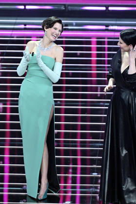 February 27, 2026, Sanremo, Rome, Italy: 76th Italian Song Festival, fourth night. Pictured: Bianca Balti, Laura Pausini . Sanremo. Italy 27 Feb 2026 Sanremo Italy - ZUMAa289 20260227_zia_a289_388 Copyright: xMariaxLauraxAntonellix