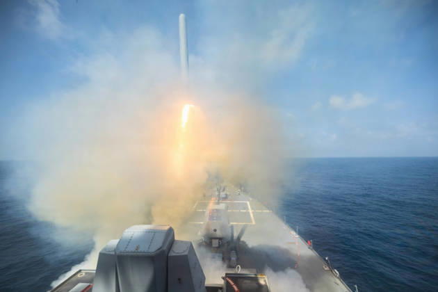February 28, 2026, USS Spruance, Undisclosed Location: The U.S Navy Arleigh Burke-class guided-missile destroyer USS Spruance launches a Tomahawk Land Attack Missile in support of Operation Epic Fury from an undisclosed location. Operation Epic Fury is the name for the U.S. - Israeli joint attack on Iran. USS Spruance Undisclosed Location - ZUMAp138 20260228_zaa_p138_001 Copyright: xU.SxNavy U.S.xNavyx