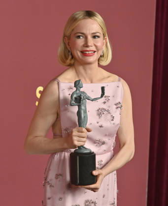 Michelle Williams, winner of the Outstanding Performance by a Female Actor in a Television Movie or Limited Series award for Dying For Sex appears backstage during the 32nd annual SAG Awards held at the Shrine Auditorium in Los Angeles on Sunday, March 1, 2026.  LAP20260301753 JIMxRUYMEN