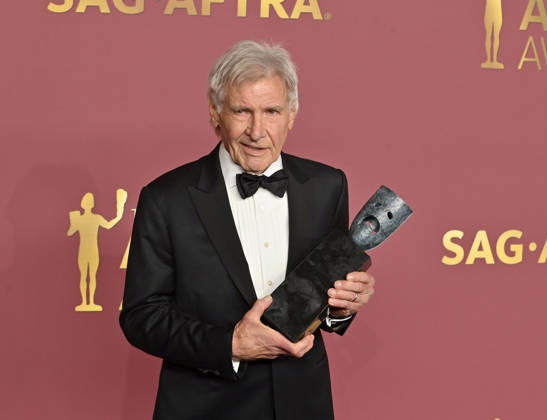 Harrison Ford, recipient of the SAG-AFTRA Life Achievement Award, appears backstage during the 32nd annual SAG Awards held at the Shrine Auditorium in Los Angeles on Sunday, March 1, 2026.  LAP20260301888 JIMxRUYMEN