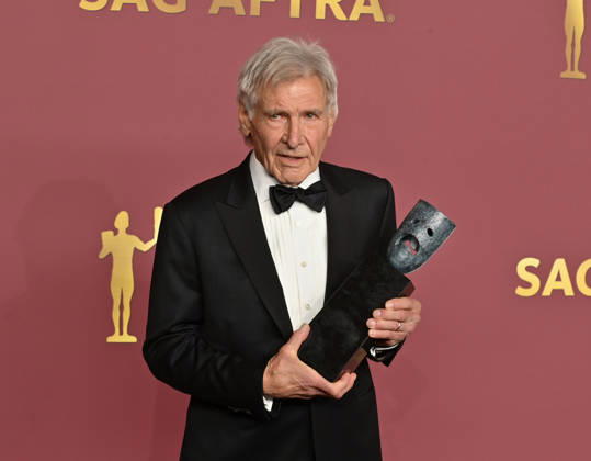 Harrison Ford, recipient of the SAG-AFTRA Life Achievement Award, appears backstage during the 32nd annual SAG Awards held at the Shrine Auditorium in Los Angeles on Sunday, March 1, 2026.  LAP20260301889 JIMxRUYMEN