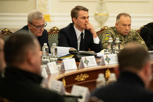 RECORD DATE NOT STATED President of the National Academy of Sciences of Ukraine Anatolii Zahorodnii, Prosecutor General of Ukraine Ruslan Kravchenko, and Commander-in-Chief of the Armed Forces of Ukraine Oleksandr Syrskyi (L to R) attend a National Security and Defense Council meeting, where resilience plans for all regions and regional cities were endorsed, while Kyiv received additional time to prepare the documents, Kyiv, Ukraine, on March 3, 2026 (Photo by Danylo Antoniuk Ukrinform) Meeting of National Security and Defense Council of Ukraine  Copyright: xDanyloxAntoniukx