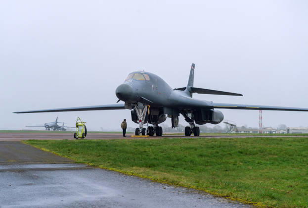 March 7, 2026, Fairford, Gloucestershire, UK: Fairford, UK. A recently landed USAF B1 Lancer makes a total of five B1 bombers that have now arrived at RAF Fairford. It is thought they will be used in bombing missions to Iran in the war between Iran and the US and Israel. Fairford UK  - ZUMAl94_ 20260307_zaf_l94_205 Copyright: xSimonxChapmanx