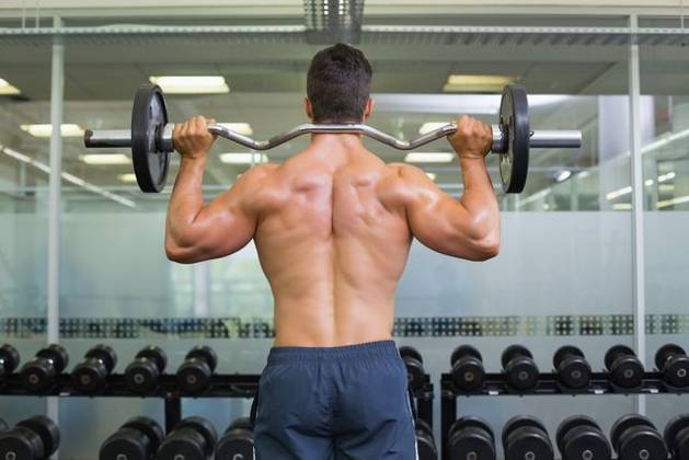Rear view of a muscular man lifting barbell Rear view of a shirtless muscular man lifting barbell in gym, model released, Cape Town, South Africa, 28.02.2014, 358097.jpg, body, fit, fitness, healthy, leisure, lifestyle, sporty, athletic, wellness, body care, strong, athlete, muscular, toned, shirtless, bare, masculine, gym, health, physical, shape, attractive, bodybuilder, bodybuilding, physique, strength, muscle, bicep, crossfit, arms, club, workout, fitness studio, health club, macho, masculinity, training, wellbeing, working out, biceps, sexy, muscles, standing, exercise equipment, barbell, active, equipment, exercise, weights, exercise room, lifting, shoulders, back 20s, Young Adult, Man, Male, Caucasian, 25-29 Years, Young Men, Cauca