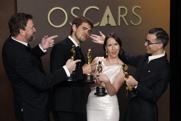 March 15, 2026, Hollywood, California, USA: (L-R) Jack Piatt, Sam A. Davis, Natalie Musteata and Alexandre Singh in the press room of the 98th Annual Academy Awards on Sunday March 15, 2026 at the Dolby Theater in Hollywood, California. BURT HARRIS BNS PI Hollywood USA - ZUMAp124 20260315_zaa_p124_285 Copyright: xBurtxHarrisx