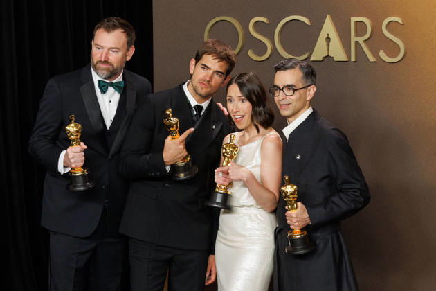 March 15, 2026, Hollywood, California, USA: (L-R) Jack Piatt, Sam A. Davis, Natalie Musteata, and Alexandre Singh, winners of the Best Live Action Short Film Award for â€oeThe Singers†and â€oeTwo People Exchanging Salivaâ€Â, pose in the press room of the 98th Annual Academy Awards on Sunday March 15, 2026 at the Dolby Theater in Hollywood, California. PRENSA INTERNACIONAL Hollywood USA - ZUMAp124 20260315_zaa_p124_298 Copyright: xPrensaxInternacionalx