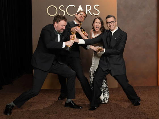 March 15, 2026, Hollywood, California, USA: (L-R) JACK PIATT, SAM A. DAVIS, NATALIE MUSTEATA and ALEXANDRE SINGH, winners of the Best Live Action Short Film Award for â€oeThe Singers†and â€oeTwo People Exchanging Saliva†in the Press Room during the 98th Academy Awards, presented by the Academy of Motion Picture Arts and Sciences (AMPAS), at the Dolby Theatre in Hollywood. Hollywood USA - ZUMAb173 20260315_aap_b173_172 Copyright: xBillyxBennightx