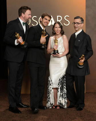 March 15, 2026, Hollywood, California, USA: (L-R) JACK PIATT, SAM A. DAVIS, NATALIE MUSTEATA and ALEXANDRE SINGH, winners of the Best Live Action Short Film Award for â€oeThe Singers†and â€oeTwo People Exchanging Saliva†in the Press Room during the 98th Academy Awards, presented by the Academy of Motion Picture Arts and Sciences (AMPAS), at the Dolby Theatre in Hollywood. Hollywood USA - ZUMAb173 20260315_aap_b173_187 Copyright: xBillyxBennightx