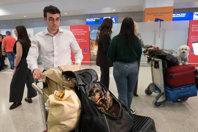 Repatriation Flight From Abu Dhabi Carrying Greeks And Their Pets Arrives In Athens A passenger on board the repatriation flight from Abu Dhabi for citizens with pets arrives with his cats at Athens International Airport, Greece, on March 18, 2026. This special Aegean Airlines flight is organized by the Greek government to bring home 101 Greek nationals residing in the United Arab Emirates, along with their pets, due to the wider disruption in the area caused by the conflict involving Iran. Athens Greece Copyright: xNicolasxKoutsokostasx originalFilename: koutsokostas-notitle260318_np06P