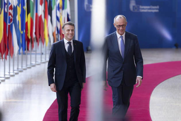 EU Summit - European Council Brussels, 19 03 2026 : EU leaders are meeting in Brussels where they will address the military escalation in the Middle East and the situation in Iran, including its consequences on the EU in terms of energy prices and energy security. Pix : Emmanuel Macron , Friedrich Mertz . Credit : Content Curation . Brussels Belgium  Copyright: xContentxCurationx ContentxCurationx